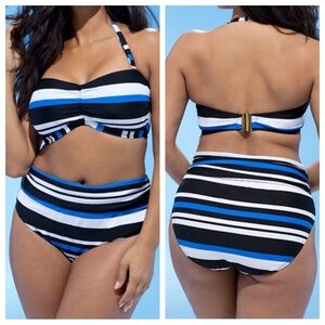 Swimsuits For All Black and Blue Striped Bikini